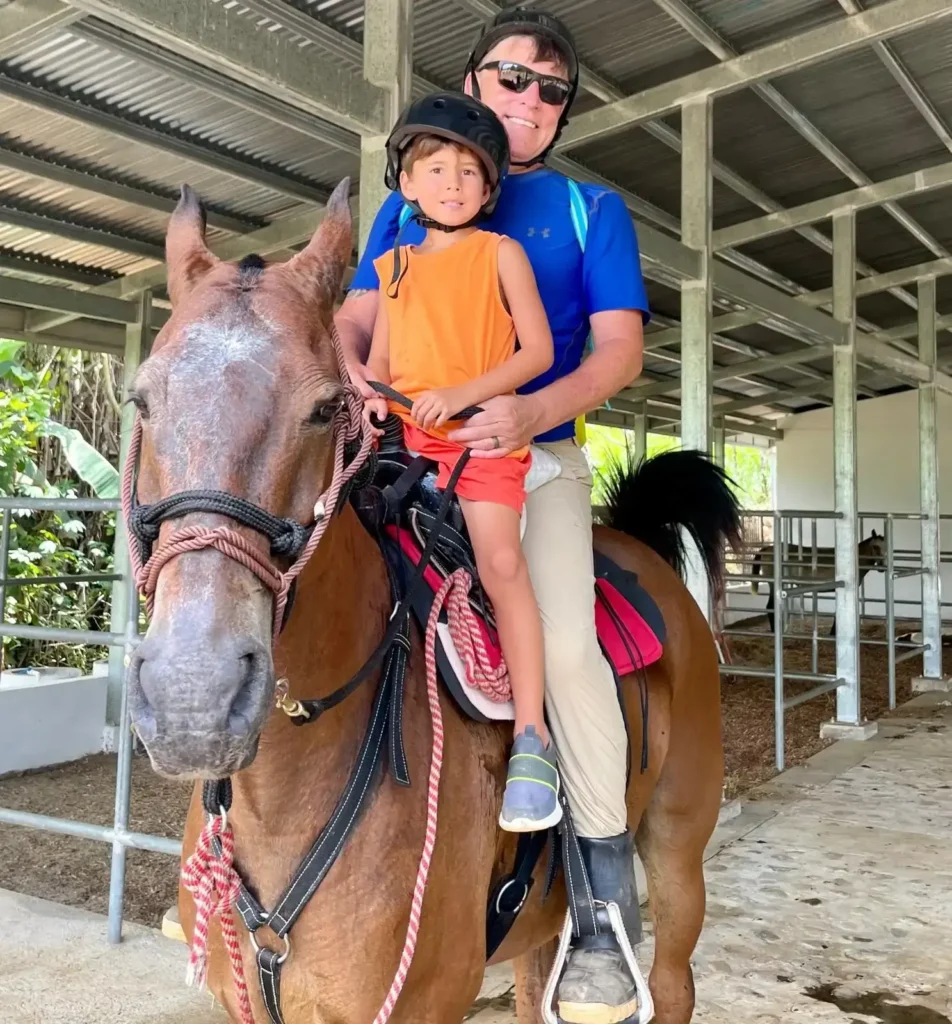 Family Enjoying Volcano Tenorio Rio Celeste Horseback Tour